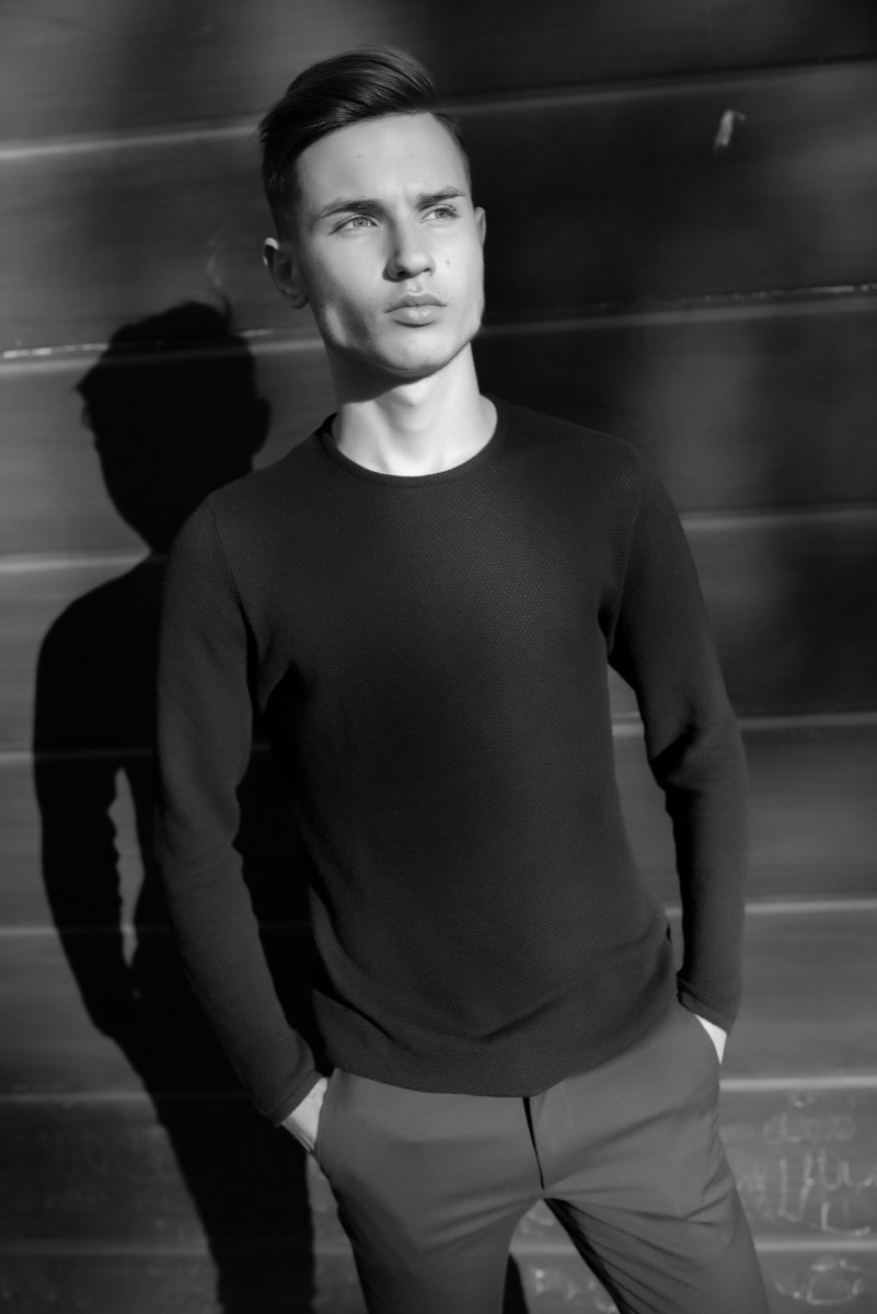 Male model portrait in black and white